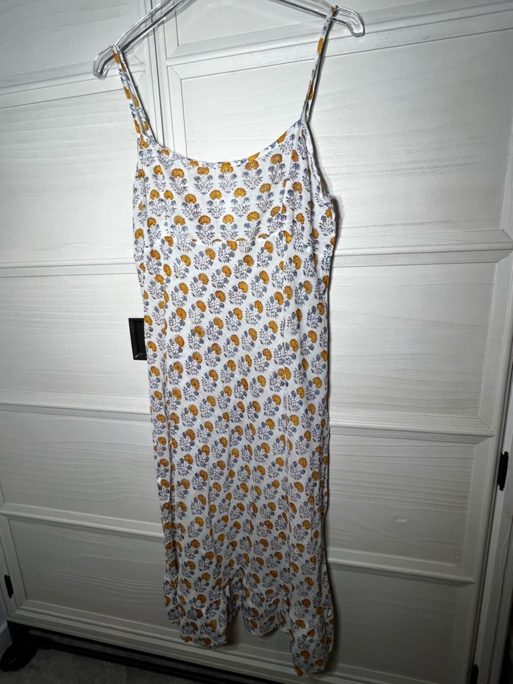 Kerry Cassill Hand Block Printed Cotton Ruffle Bias Slip Dress Floral Print Sz S